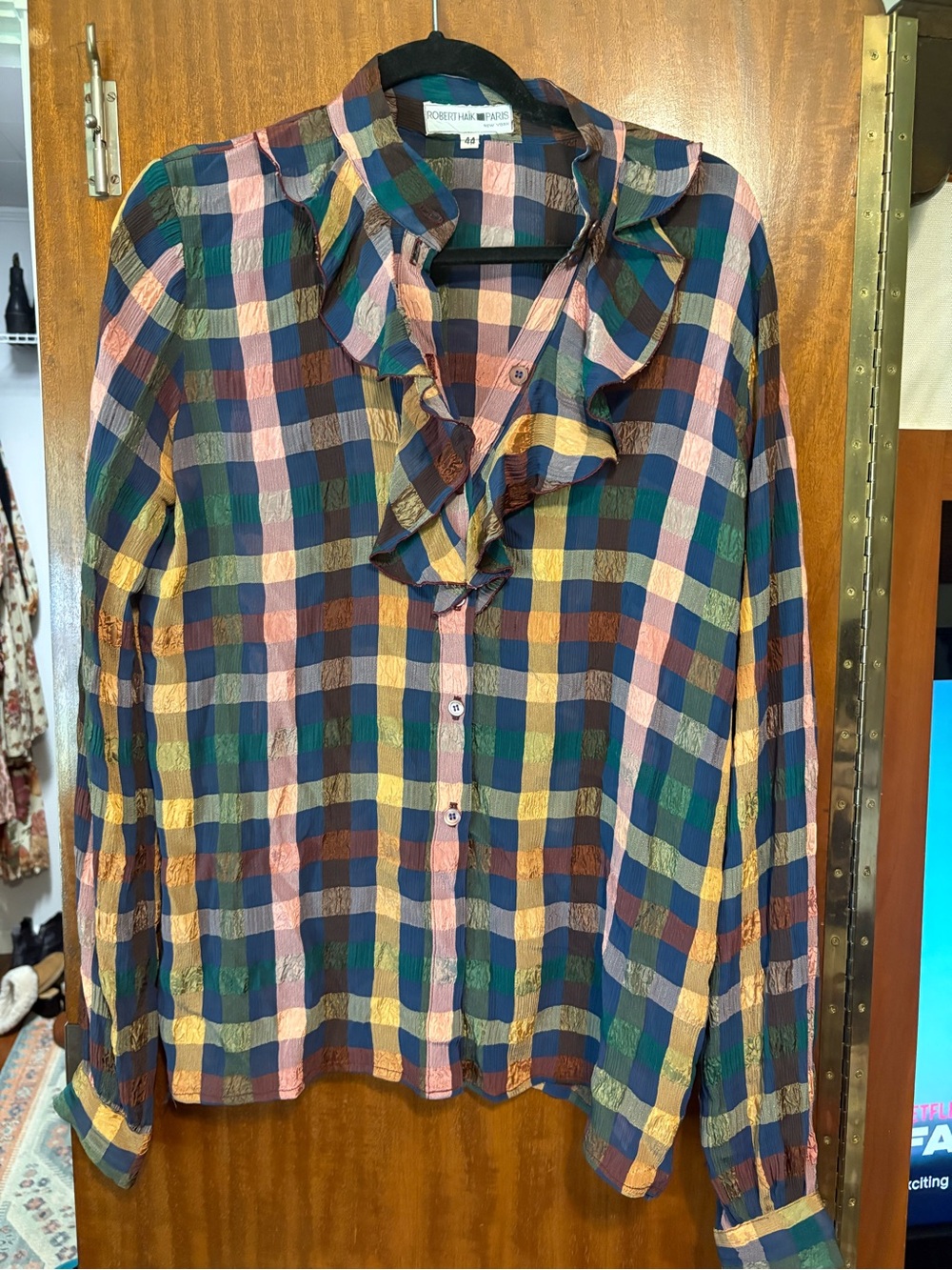 Plaid Ruffle Button-Up Blouse in Multi-Color - Kids